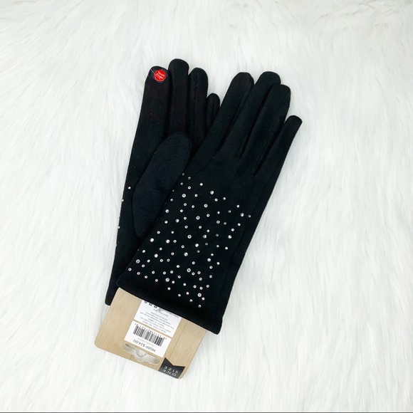 Smart Touch Black Embellished Gloves One Size - Picture 5 of 7